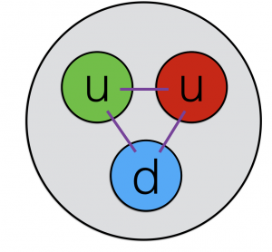 The quarks that are bound together to comprise a proton